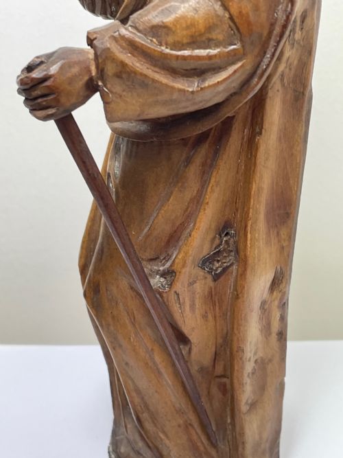SMALL RELIGIOUS 19TH CENTURY CARVED FRUITWOOD ST PAUL SCULPTURE - ADDITIONAL PHOTO 20