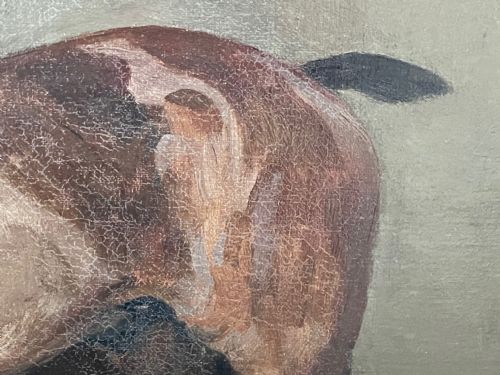 ANTIQUE OIL PAINTING HORSE BAY HUNTER IN STABLE SIGNED EVELYN HARKE - ADDITIONAL PHOTO 16