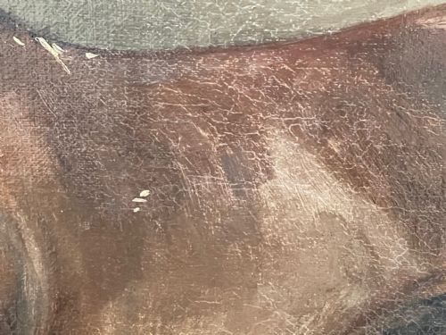 ANTIQUE OIL PAINTING HORSE BAY HUNTER IN STABLE SIGNED EVELYN HARKE - ADDITIONAL PHOTO 17