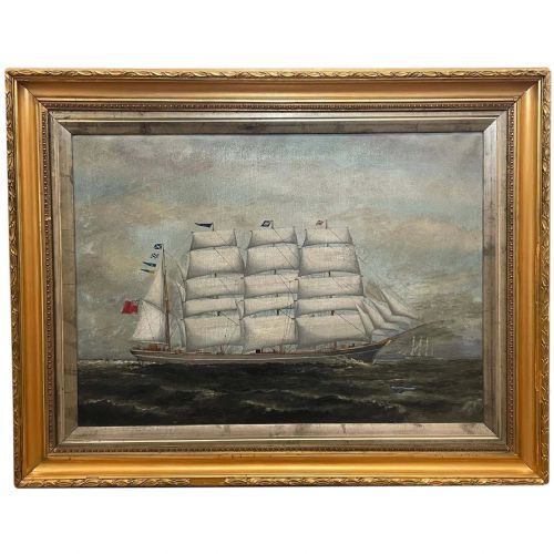 large british 19th century oil painting barque sailing ship jordanhill - CATEGORY: ANTIQUE ART - DATED 19TH CENTURY