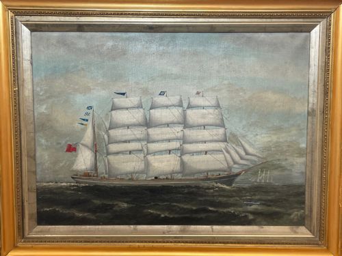 LARGE BRITISH 19TH CENTURY OIL PAINTING BARQUE SAILING SHIP JORDANHILL - ADDITIONAL PHOTO 3