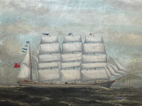 LARGE BRITISH 19TH CENTURY OIL PAINTING BARQUE SAILING SHIP JORDANHILL - ADDITIONAL PHOTO 4