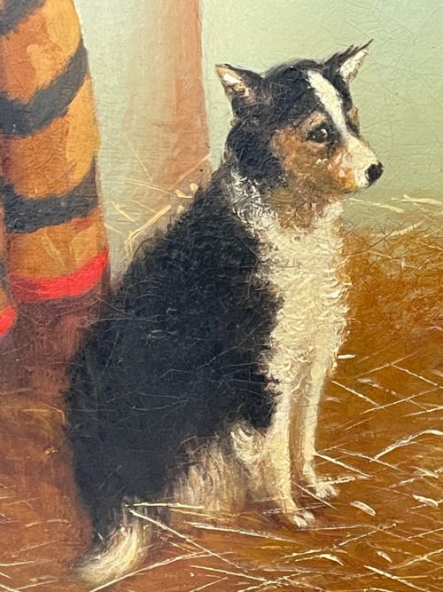 BRITISH 19TH CENTURY OIL PAINTING BAY HUNTER HORSE WITH DOG IN STABLE BY J HARRIS - ADDITIONAL PHOTO 19