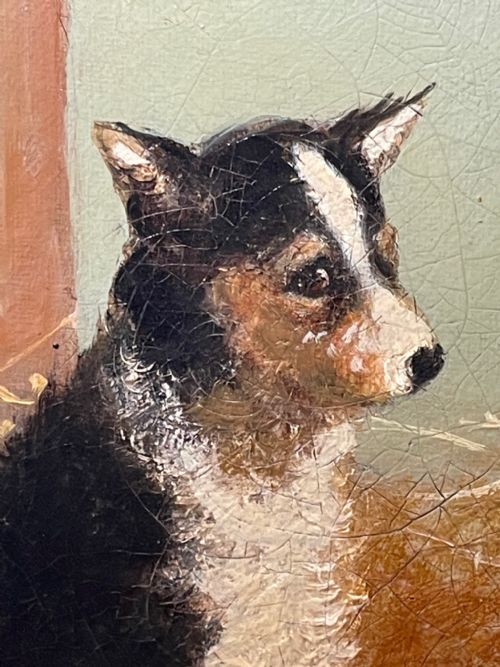 BRITISH 19TH CENTURY OIL PAINTING BAY HUNTER HORSE WITH DOG IN STABLE BY J HARRIS - ADDITIONAL PHOTO 20