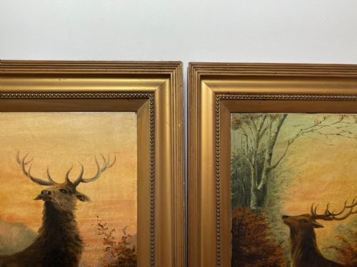 PAIR OIL PAINTINGS PORTRAIT MONARCHS OF GLEN DEER STAGS IN HIGHLANDS - ADDITIONAL PHOTO 3