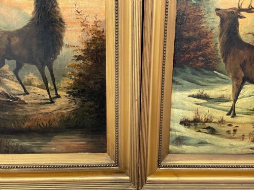 PAIR OIL PAINTINGS PORTRAIT MONARCHS OF GLEN DEER STAGS IN HIGHLANDS - ADDITIONAL PHOTO 4