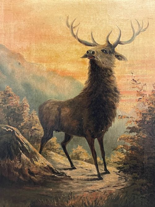 PAIR OIL PAINTINGS PORTRAIT MONARCHS OF GLEN DEER STAGS IN HIGHLANDS - ADDITIONAL PHOTO 14