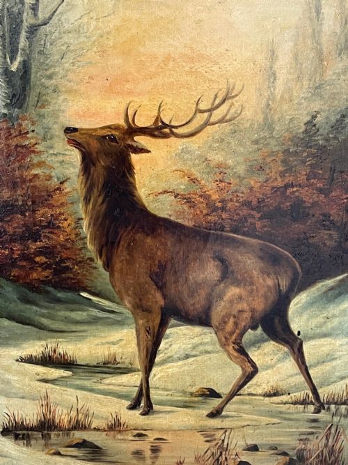 PAIR OIL PAINTINGS PORTRAIT MONARCHS OF GLEN DEER STAGS IN HIGHLANDS - ADDITIONAL PHOTO 15