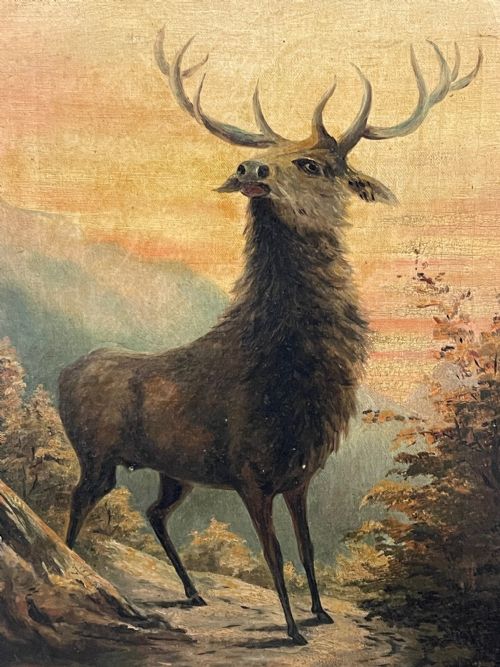 PAIR OIL PAINTINGS PORTRAIT MONARCHS OF GLEN DEER STAGS IN HIGHLANDS - ADDITIONAL PHOTO 25