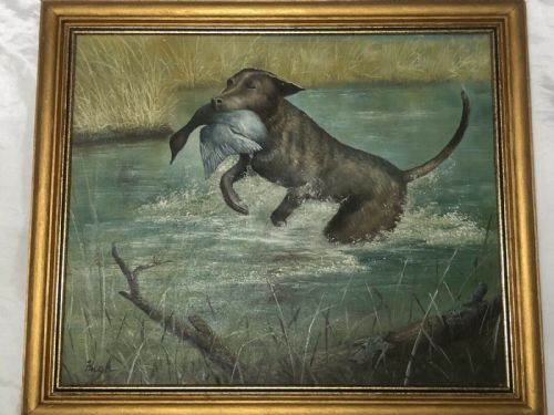 BRITISH SPORTING OIL PAINTING HUNTING DOG CARRYING DUCK PREY - ADDITIONAL PHOTO 2