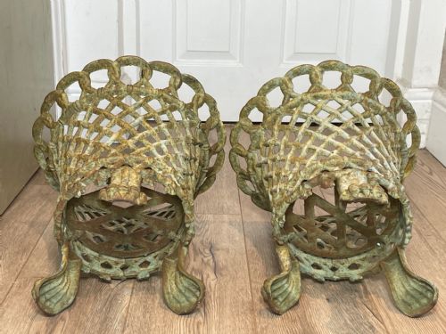 PAIR EDWARDIAN GARDEN CAST IRON LATTICE PLANTERS ON LION PAW FEET - ADDITIONAL PHOTO 27