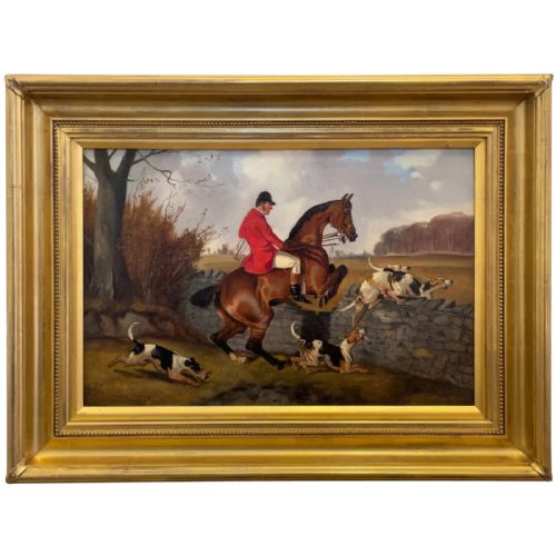 victorian oil painting taking a fence hunting by john alfred wheeler - CATEGORY: ANTIQUE ART - DATED VICTORIAN