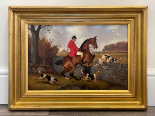 VICTORIAN OIL PAINTING TAKING A FENCE HUNTING BY JOHN ALFRED WHEELER - ADDITIONAL PHOTO 3