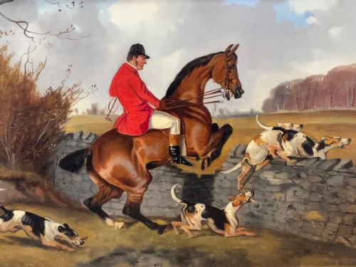 VICTORIAN OIL PAINTING TAKING A FENCE HUNTING BY JOHN ALFRED WHEELER - ADDITIONAL PHOTO 5