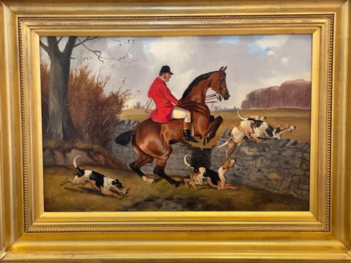 VICTORIAN OIL PAINTING TAKING A FENCE HUNTING BY JOHN ALFRED WHEELER - ADDITIONAL PHOTO 6