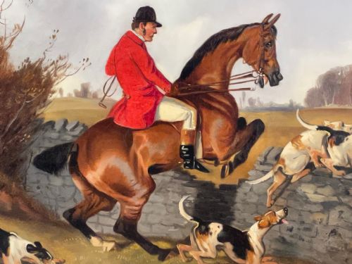 VICTORIAN OIL PAINTING TAKING A FENCE HUNTING BY JOHN ALFRED WHEELER - ADDITIONAL PHOTO 8