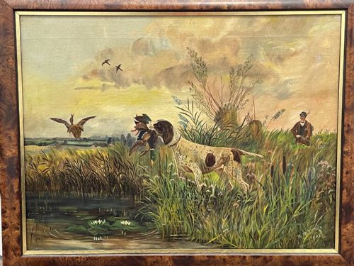 OIL PAINTING GUN POINTER DOG CARRYING DUCK HUNTER IN SCOTTISH MOORS - ADDITIONAL PHOTO 3