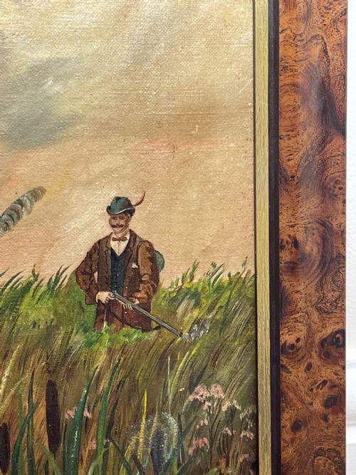OIL PAINTING GUN POINTER DOG CARRYING DUCK HUNTER IN SCOTTISH MOORS - ADDITIONAL PHOTO 5