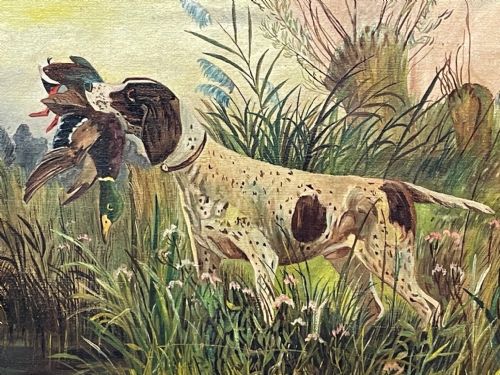 OIL PAINTING GUN POINTER DOG CARRYING DUCK HUNTER IN SCOTTISH MOORS - ADDITIONAL PHOTO 10