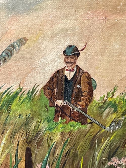 OIL PAINTING GUN POINTER DOG CARRYING DUCK HUNTER IN SCOTTISH MOORS - ADDITIONAL PHOTO 11