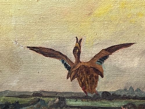 OIL PAINTING GUN POINTER DOG CARRYING DUCK HUNTER IN SCOTTISH MOORS - ADDITIONAL PHOTO 12