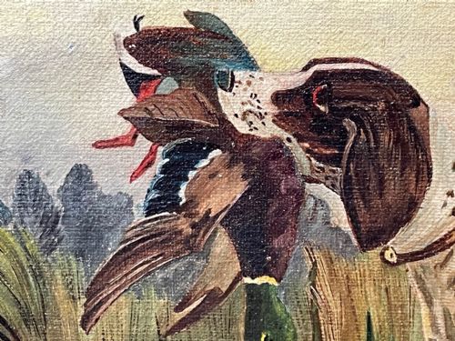 OIL PAINTING GUN POINTER DOG CARRYING DUCK HUNTER IN SCOTTISH MOORS - ADDITIONAL PHOTO 19