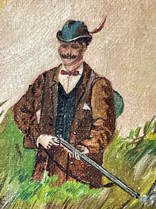 OIL PAINTING GUN POINTER DOG CARRYING DUCK HUNTER IN SCOTTISH MOORS - ADDITIONAL PHOTO 26