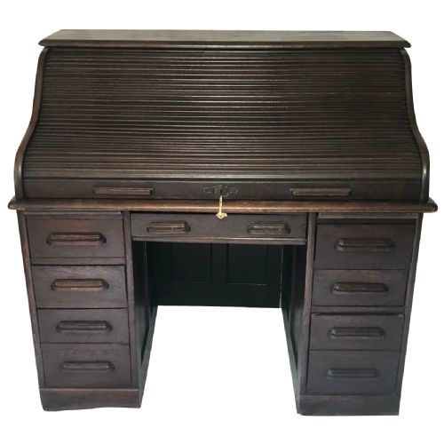 edwardian globe wernicke oak roll top office desk - CATEGORY: ANTIQUE DESKS - DATED EDWARDIAN