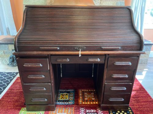EDWARDIAN GLOBE WERNICKE OAK ROLL TOP OFFICE DESK - ADDITIONAL PHOTO 5
