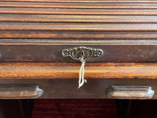 EDWARDIAN GLOBE WERNICKE OAK ROLL TOP OFFICE DESK - ADDITIONAL PHOTO 8