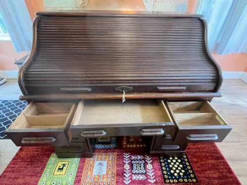 EDWARDIAN GLOBE WERNICKE OAK ROLL TOP OFFICE DESK - ADDITIONAL PHOTO 20