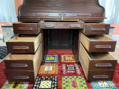 EDWARDIAN GLOBE WERNICKE OAK ROLL TOP OFFICE DESK - ADDITIONAL PHOTO 27