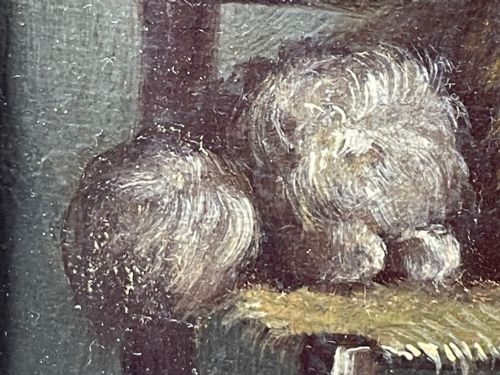 VICTORIAN OIL CANVAS PAINTING DOG GUARDING SLEEPING CHILD - ADDITIONAL PHOTO 17