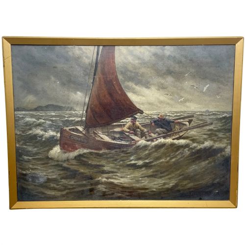 oil painting fishing boat ayrshire coast ailsa craig by frank kipling - CATEGORY: ANTIQUE ART - DATED 1920