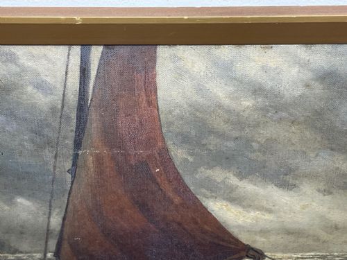 OIL PAINTING FISHING BOAT AYRSHIRE COAST AILSA CRAIG BY FRANK KIPLING - ADDITIONAL PHOTO 3