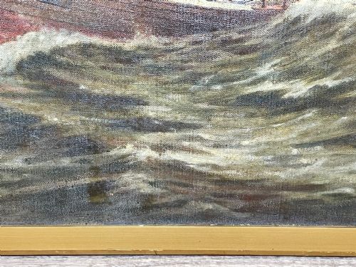 OIL PAINTING FISHING BOAT AYRSHIRE COAST AILSA CRAIG BY FRANK KIPLING - ADDITIONAL PHOTO 4