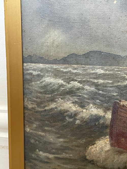 OIL PAINTING FISHING BOAT AYRSHIRE COAST AILSA CRAIG BY FRANK KIPLING - ADDITIONAL PHOTO 7
