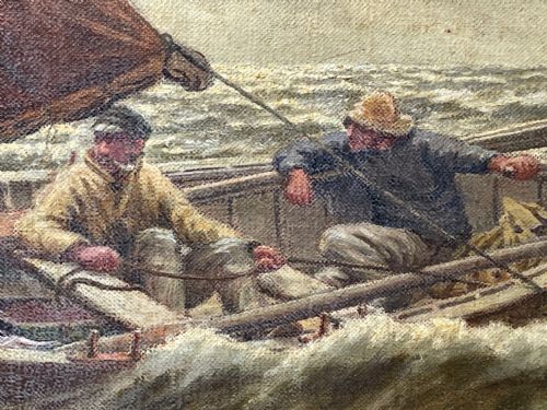OIL PAINTING FISHING BOAT AYRSHIRE COAST AILSA CRAIG BY FRANK KIPLING - ADDITIONAL PHOTO 11