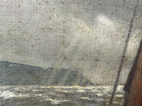 OIL PAINTING FISHING BOAT AYRSHIRE COAST AILSA CRAIG BY FRANK KIPLING - ADDITIONAL PHOTO 13