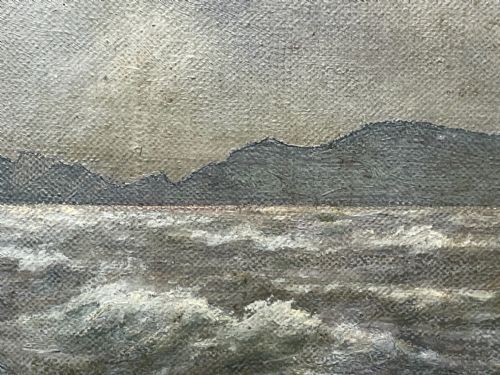 OIL PAINTING FISHING BOAT AYRSHIRE COAST AILSA CRAIG BY FRANK KIPLING - ADDITIONAL PHOTO 14