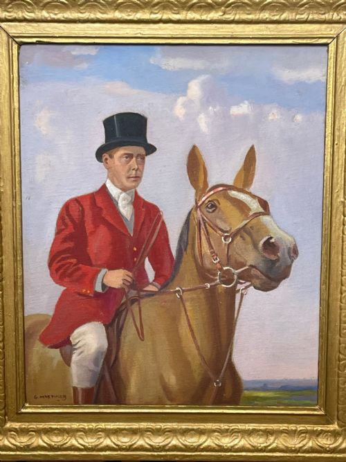 OIL PAINTING ROYALTY KING EDWARD VIII HUNTING BY GEOFFREY MORTIMER - ADDITIONAL PHOTO 2