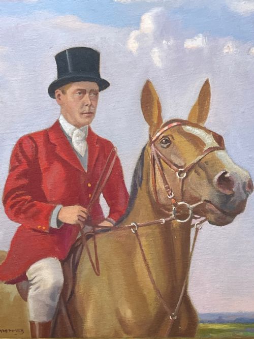 OIL PAINTING ROYALTY KING EDWARD VIII HUNTING BY GEOFFREY MORTIMER - ADDITIONAL PHOTO 3