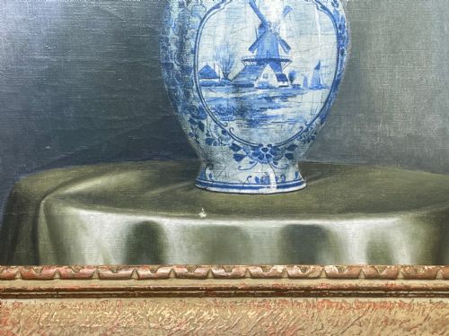 OIL PAINTING IRIS FLOWERS IN DELFT VASE BY ALFRED LYNDON GRACE - ADDITIONAL PHOTO 4