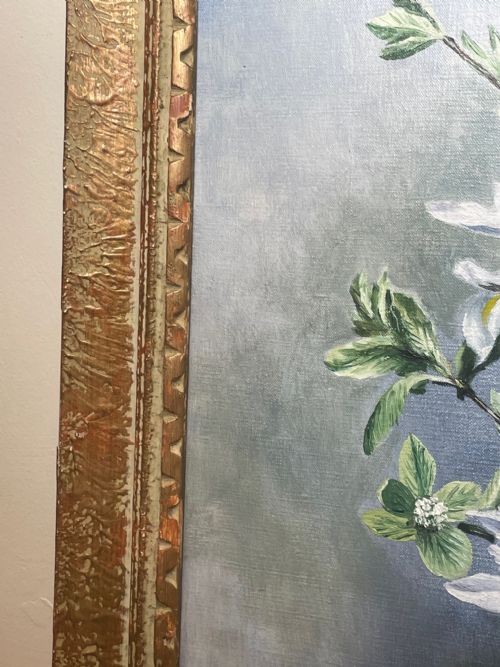 OIL PAINTING IRIS FLOWERS IN DELFT VASE BY ALFRED LYNDON GRACE - ADDITIONAL PHOTO 5