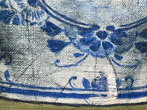 OIL PAINTING IRIS FLOWERS IN DELFT VASE BY ALFRED LYNDON GRACE - ADDITIONAL PHOTO 11