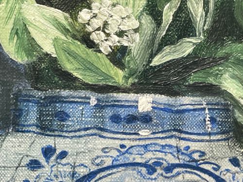 OIL PAINTING IRIS FLOWERS IN DELFT VASE BY ALFRED LYNDON GRACE - ADDITIONAL PHOTO 13