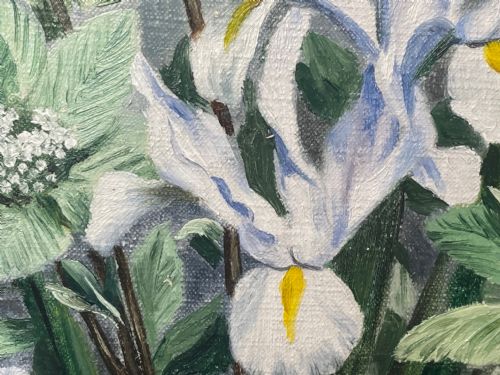 OIL PAINTING IRIS FLOWERS IN DELFT VASE BY ALFRED LYNDON GRACE - ADDITIONAL PHOTO 22