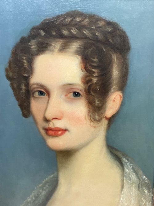 19TH CENTURY OIL PAINTING PORTRAIT YOUNG LADY FOLLOWER OF SOPHIE FRMIET - ADDITIONAL PHOTO 9
