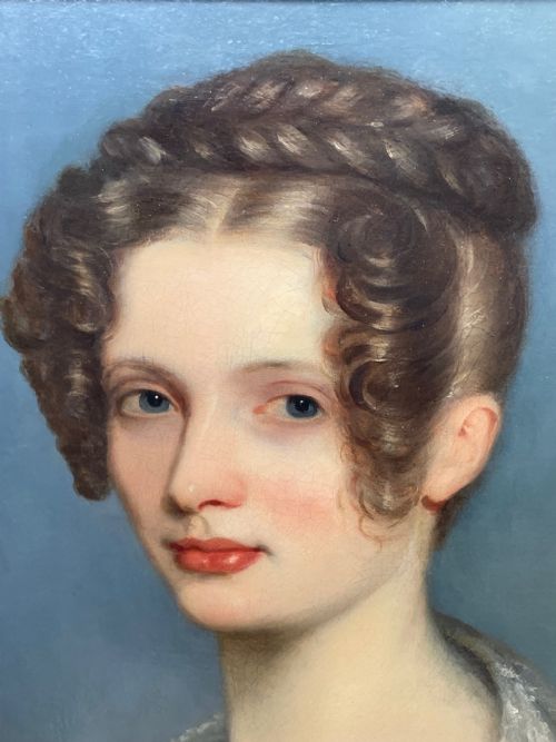 19TH CENTURY OIL PAINTING PORTRAIT YOUNG LADY FOLLOWER OF SOPHIE FRMIET - ADDITIONAL PHOTO 12