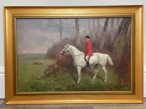 HUNTING OIL PAINTING HORSE RIDER SIGNED BASIL NIGHTINGALE - ADDITIONAL PHOTO 1